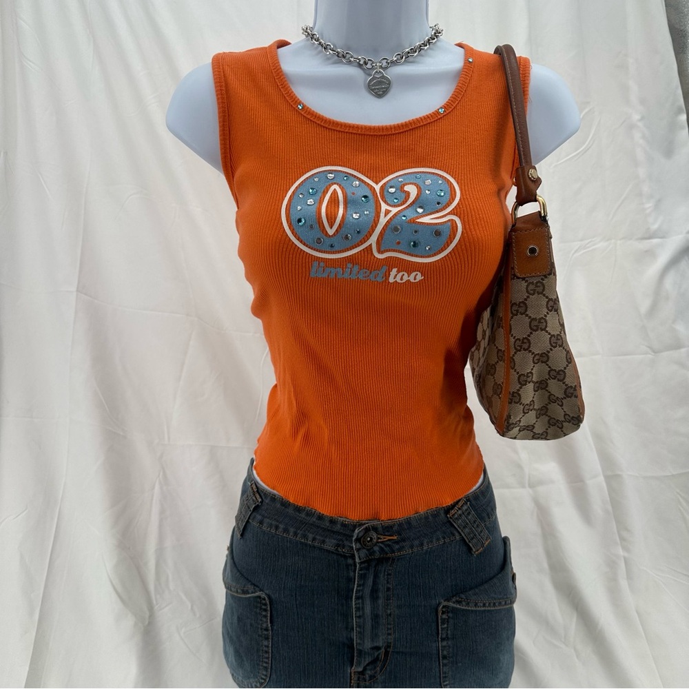 Y2K Limited Too Vintage Orange Ribbed Rhinestone Varsity Tank